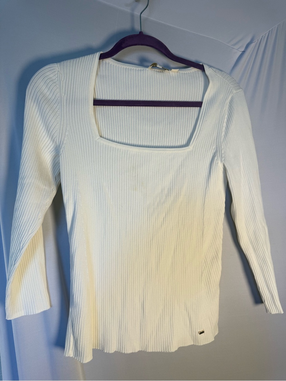 Ted Baker London Cream Ribbed Square-Neck Long Sleeve Top